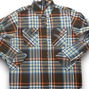 Enyce Clothing Co Brand Distinction Mens Sz L Blue Brown Plaid LS Shirt. Button